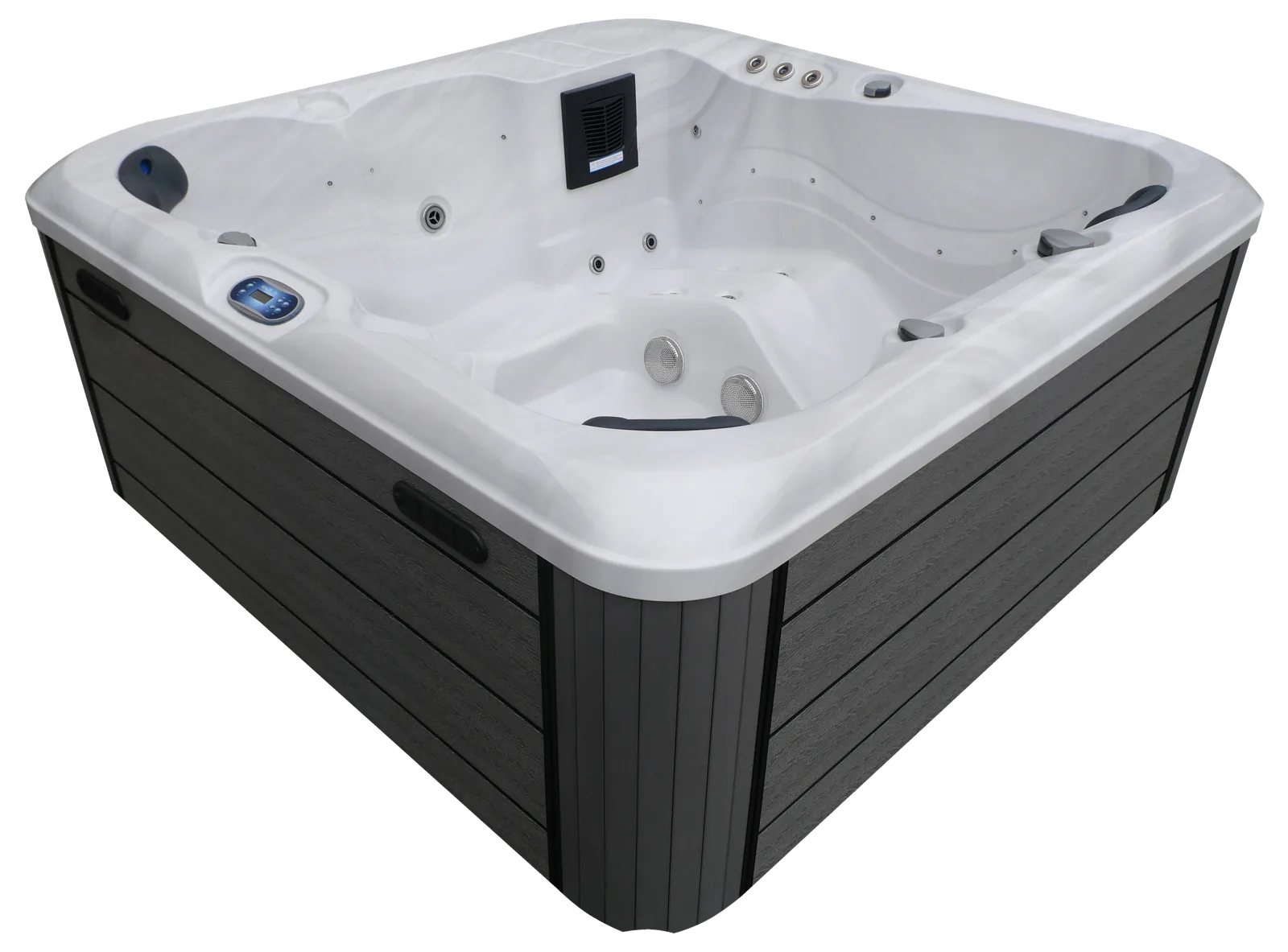 Jacuzzi Marbella, niecka biały marmur, obudowa kompozytowa antracyt, widok z boku