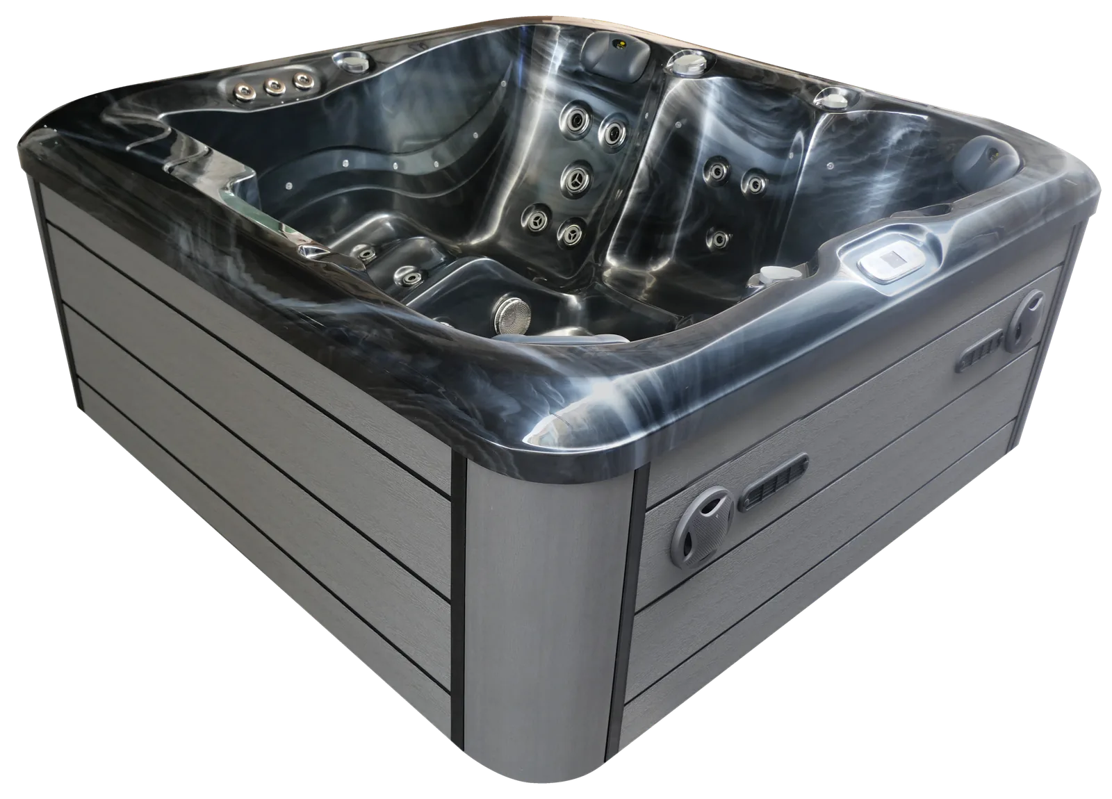 Jacuzzi Marbella, niecka czarny marmur, obudowa kompozytowa antracyt, widok z boku