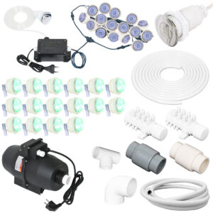 Zestaw aeromasażu LED 16 dysz + pompa powietrzna 700 z podgrzewaczem 300w – kompletny system do jacuzzi i balii ogrodowej