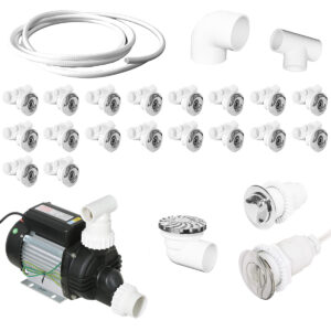 Zestaw hydromasażu PROWAY 18 dysz Ø68 mm + pompa 2000W 500 l/min – stal nierdzewna, do balii i jacuzzi